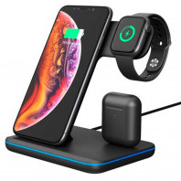 Беспроводная зарядка стенд Smart 3 in 1 Fast 15W (black)